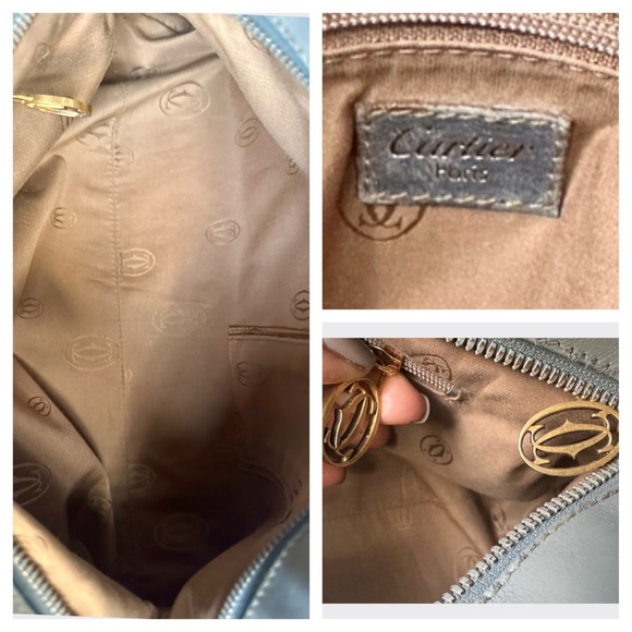 CARTIER Marcello Gray Leather Handbag Embroidered Logo - Picture 6 of 9